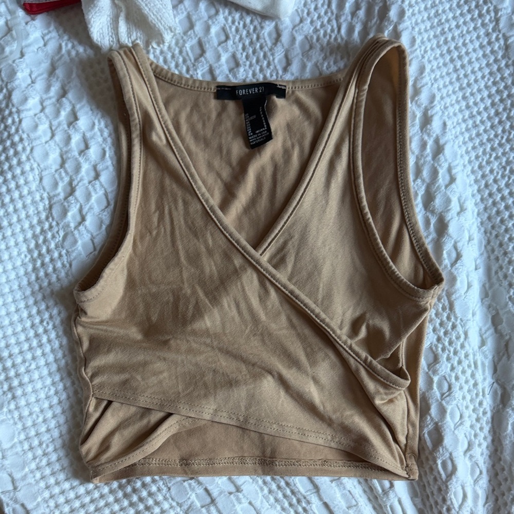 Forever 21 Tan Wrap Crop Tank Top